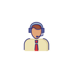 Phone support operator line icon. Character in tie with headset. Occupation concept. Can be used for topics like customer service, hotline, help, call center