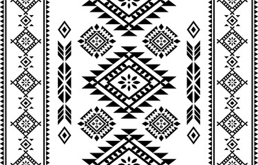 Fototapeta premium Ancient echoes Aztec geometric seamless patterns southwest Navajo Native American tribal ethnic black and white for textile printing