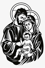 Fototapeta premium Representation of the Holy Family with baby Jesus. AI generative.