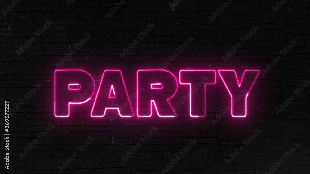 Poster party text font with neon light. luminous and shimmering haze inside the letters of the text party. 
