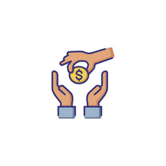 Sponsor line icon. Human hand giving dollar coin. Finance concept. Can be used for topics like donation, fundraising, investment