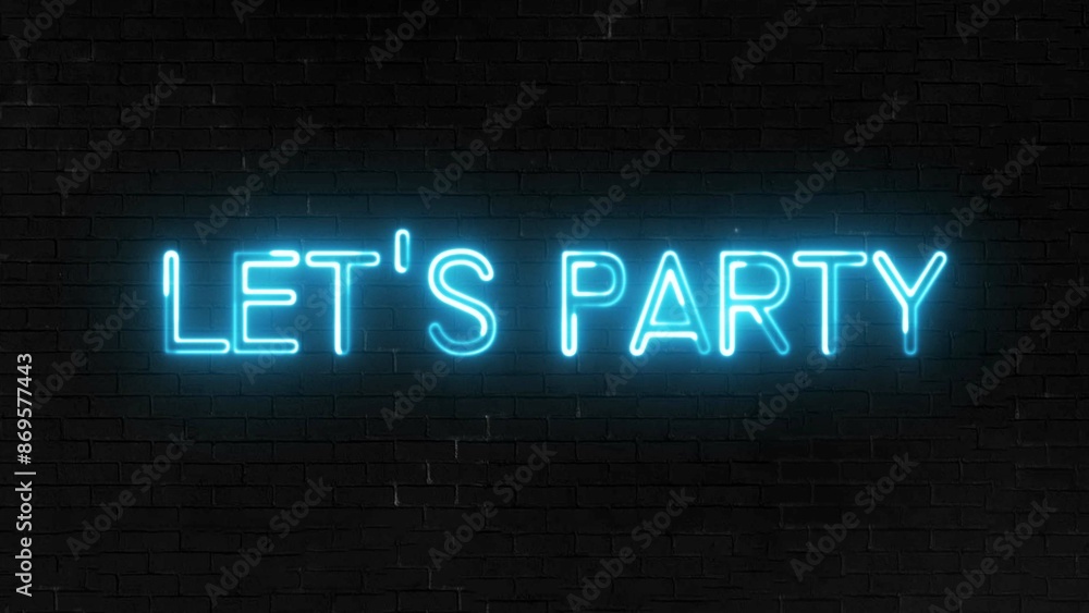 Poster let's party text font with neon light. luminous and shimmering haze inside the letters of the text p