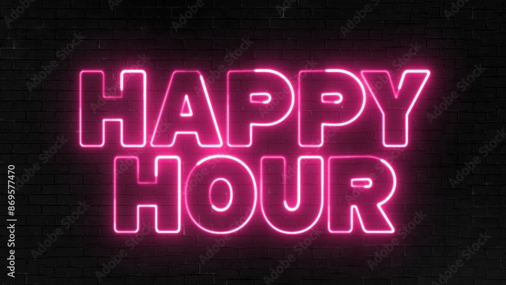 Aufkleber happy hour text font with light. luminous and shimmering haze inside the letters of the text happy h
