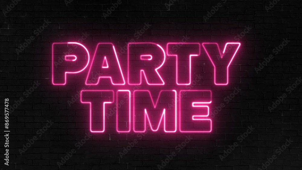 Poster party time text font with neon light. luminous and shimmering haze inside the letters of the text pa
