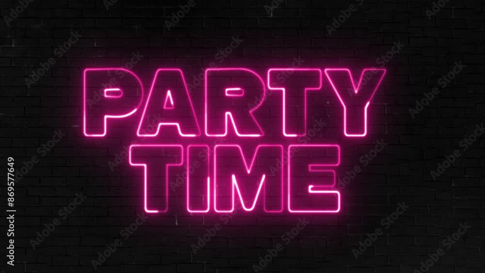 Poster party time text font with neon light. luminous and shimmering haze inside the letters of the text pa
