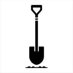 Shovel with soil silhouette on white background. Shovel icon flat vector illustration design.