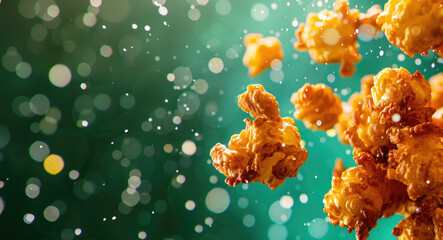 Caramel popcorn closeup with green bokeh background