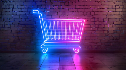Realistic isolated neon sign of supermarket trolley frame logo for decoration and covering on the wall background. Concept of Black Friday, sale, and online shopping design