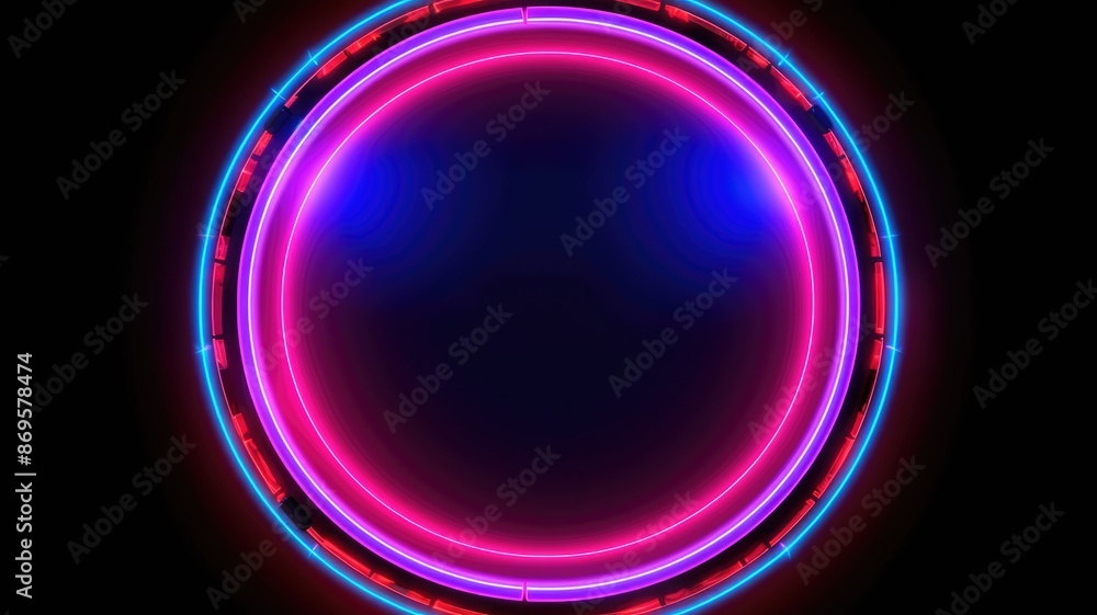 Poster abstract picture of beautiful geometric shape portal with digital style neon light reflecting set ag