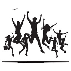 Group of friends enjoying friendship day silhouette vector illustration isolated on a white background