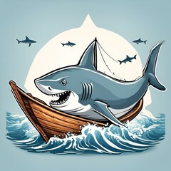 Shark and boat, generative ai