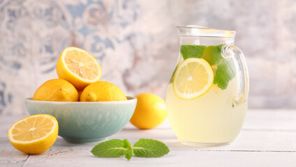 natural homemade lemonade and fresh lemons
