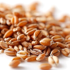 Obraz premium pile of wheat grains on the table against a white background. AI generative.
