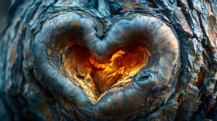 Capture a close-up shot of intertwined tree roots forming a heart shape, symbolizing the union of romance and environmental conservation, in vivid details with macro photography
