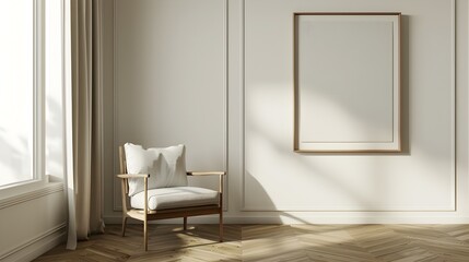 Minimalist 3D Render of Frame and Chair in a Clean Modern Room