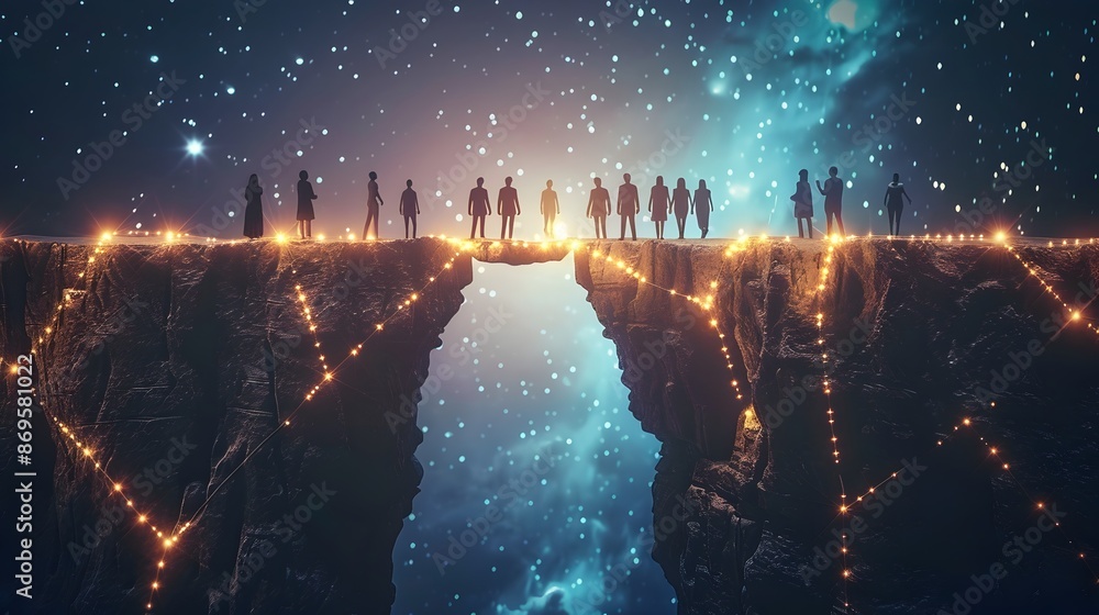 Aufkleber surreal teamwork:bridging gaps with a luminous connection