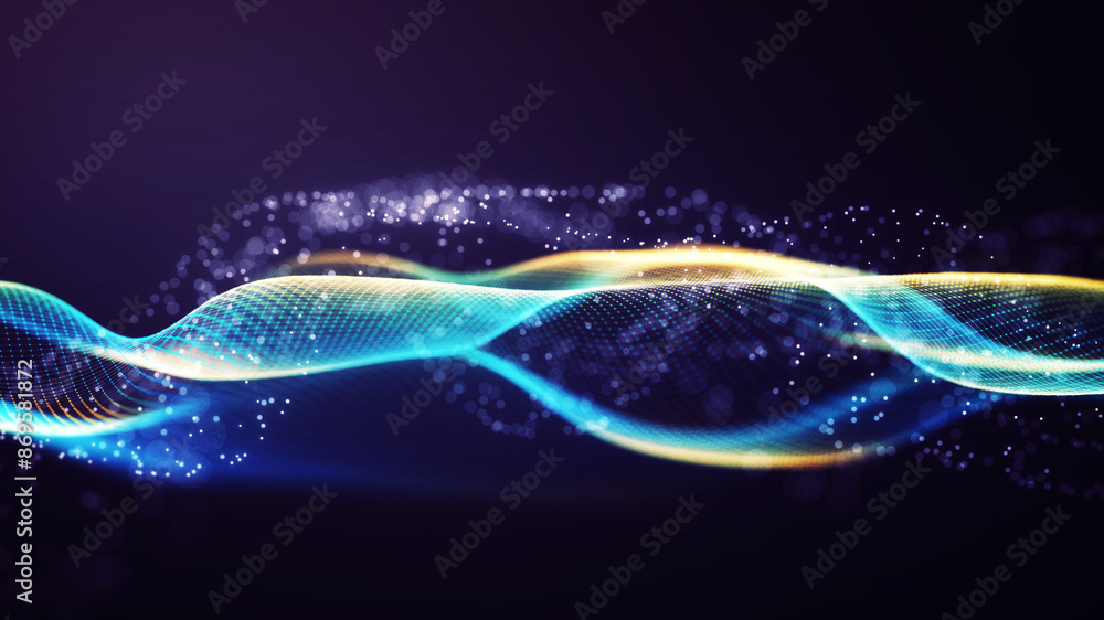 Poster abstract connected dots and lines on blue background. communication and technology network concept w