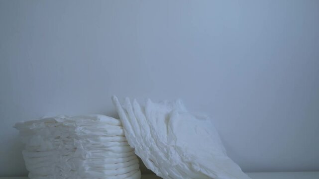 Stack of diapers on white background. Diaper panties for babies