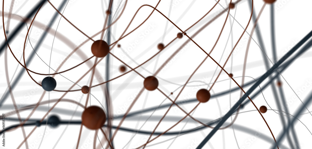 Poster gene lines and nodes, biological gene structure, 3d rendering.