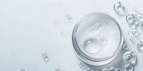 Collagen Gel with Hyaluronic Acid for Anti-aging Benefits, Presented on a White Background with Bubbles. Concept Skincare Product, Collagen Benefits, Hyaluronic Acid, Anti-aging, White Background