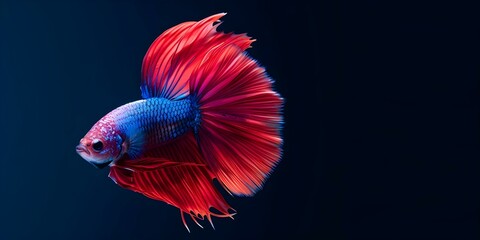 Obraz premium Stunning Siamese Betta Fish with Vibrant Colors on Black Background. Concept Siamese Betta Fish, Vibrant Colors, Black Background, Stunning, Aquatic Beauty