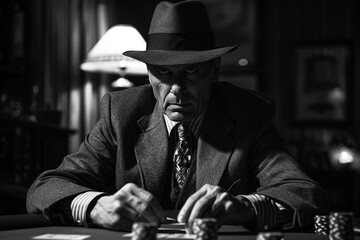 Generative AI Old fashioned retro style gangster movie noir picture in dramatic scene moment