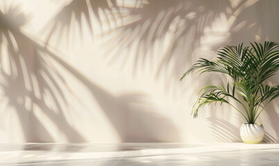 Palm Leaf Shadows on Pink Wall Abstract Minimal Background for Summer Product Presentation