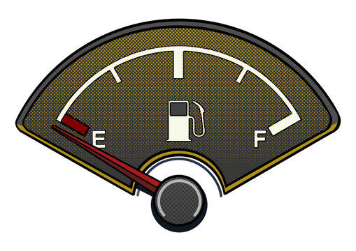 recommend clip art: Fuel gauge pop art style PNG illustration. Empty fuel tank. Comic book style imitation. Vintage retro style. Conceptual illustration