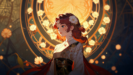 Fototapeta premium 花と女 AI画像 ジェネレーティブAI