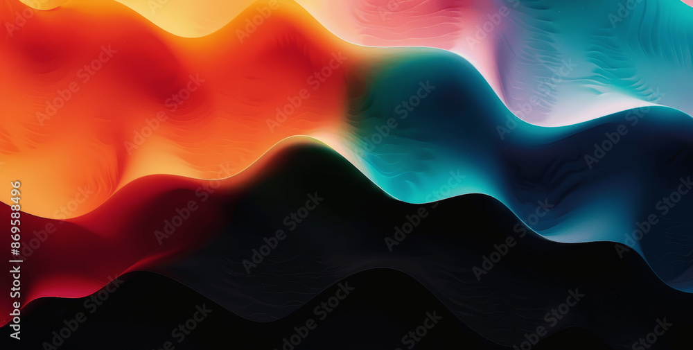 Poster dynamic colorful gradient wave abstract background for music dance party poster design on black back