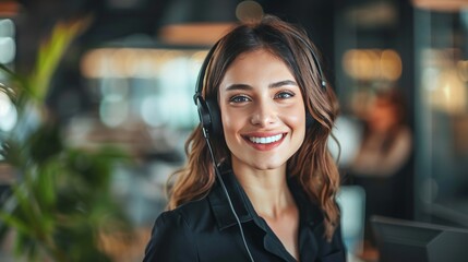 Confident Businesswoman in Headset: Professionalism Meets Approachability for Seamless Client Support