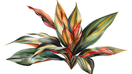 A painting of a leafy plant with a pink stem isolated on a white background