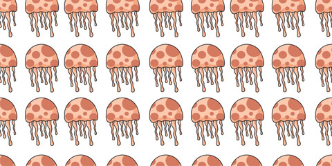The set of a large sea jellyfish. Seamless Pattern