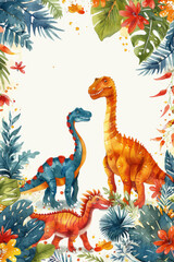 dinosaurs at edges in circle, blank white in the center of the page, white background,generative ai