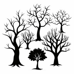 Set of Tree black silhouette isolated white background (25)