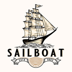 vintage sailboat logo design. marine tourism design
