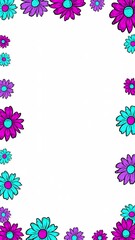 Animated Vertical Hand Drawn Daisy Flowers Creative Frame Template Neon Colors Engraving Daisy Flowers. nature concept design template Creative Design for Animated Cards Banners Web or Social Media. - Powered by Adobe