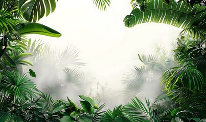 Naklejka premium Tropical Rainforest Canopy with Misty Dawn Light, Cut Out