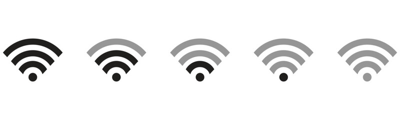 Wi-Fi icons in different levels, Wi-Fi signal strength indicator icon vector set isolated on white background.