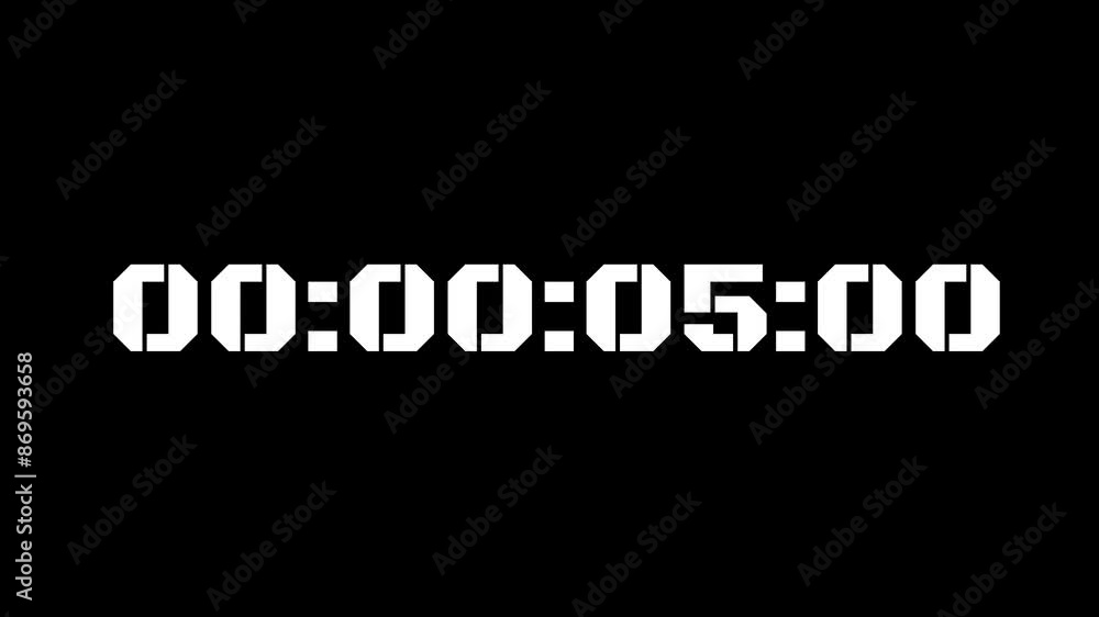 Fototapete one minute running time animation. one minute time count with digital numbers white digits on black 
