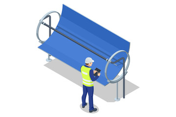 Isometric repair of solar mirrors. Solar power plants turn up skyward absorb the sunlight from the sun, and use light energy to generate electricity