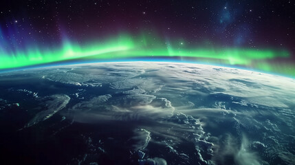 Northern lights, aurora, polar lights, view from Earth orbit