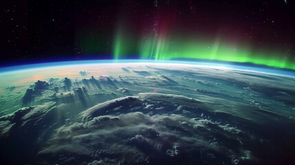 Northern lights, aurora, polar lights, view from Earth orbit