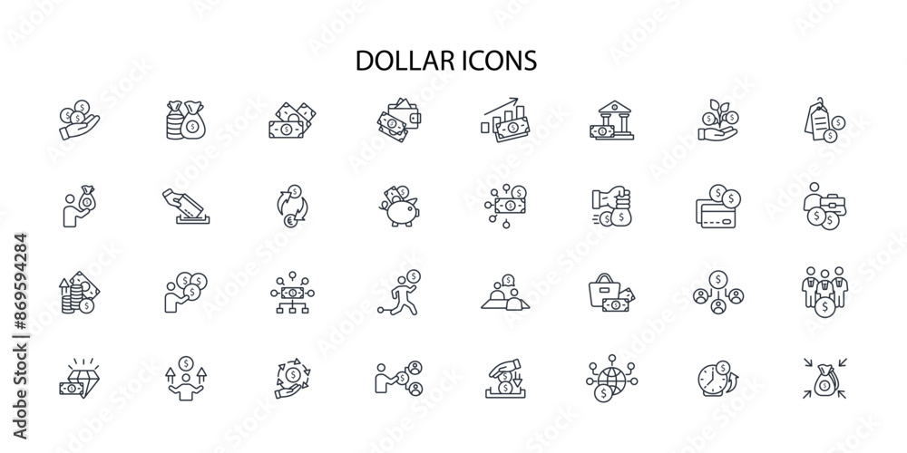 Poster dollar icon set.vector.editable stroke.linear style sign for use web design,logo.symbol illustration