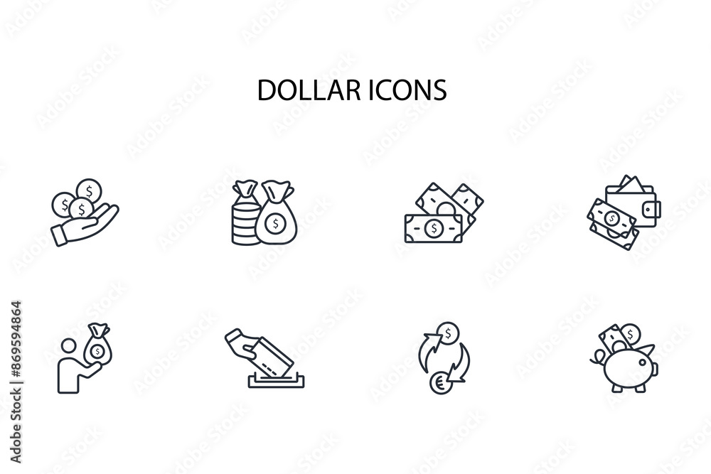 Poster dollar icon set.vector.editable stroke.linear style sign for use web design,logo.symbol illustration