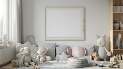 Minimalist and Cozy Kid s Room with Soft Muted Tones and Mock up Frame