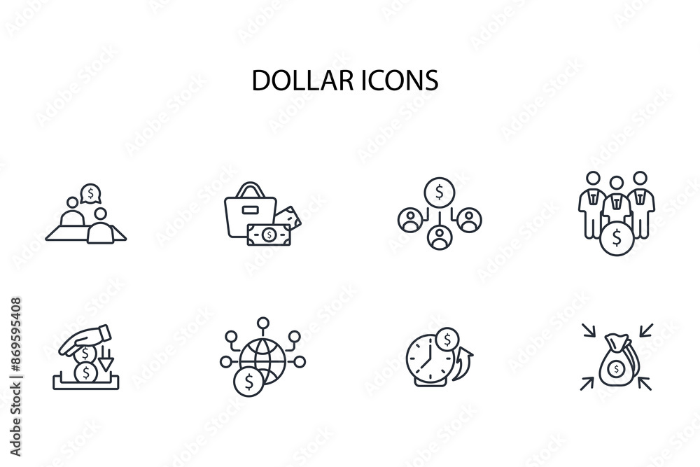 Poster dollar icon set.vector.editable stroke.linear style sign for use web design,logo.symbol illustration