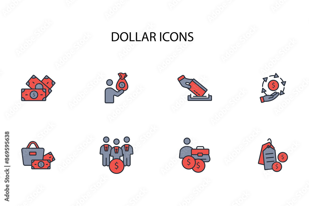 Poster dollar icon set.vector.editable stroke.linear style sign for use web design,logo.symbol illustration