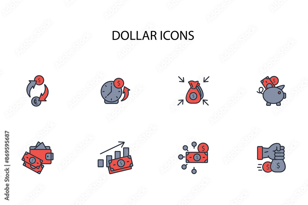 Poster dollar icon set.vector.editable stroke.linear style sign for use web design,logo.symbol illustration