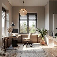 Fototapeta premium Minimalist and Functional Home Office with Modern Furniture Design